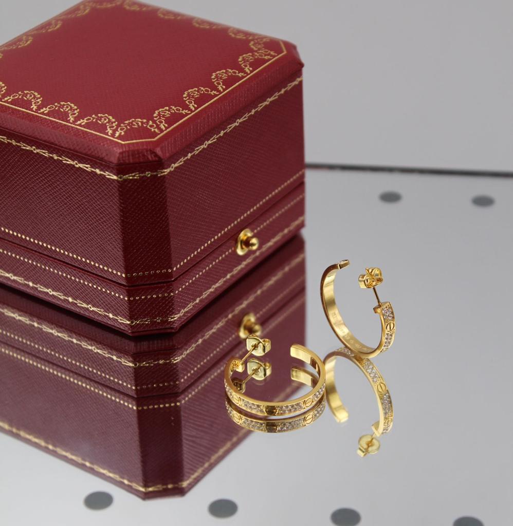 Cartier Gold Tone Embellished Screw Hoop Earrings