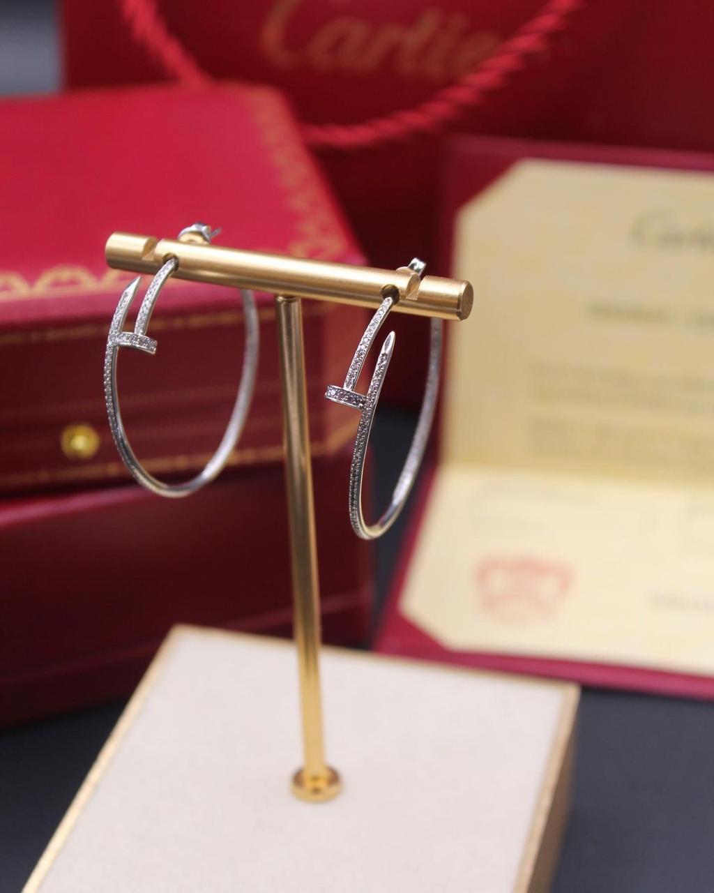 Cartier Silver Tone Embellished Nail Hoop Earrings