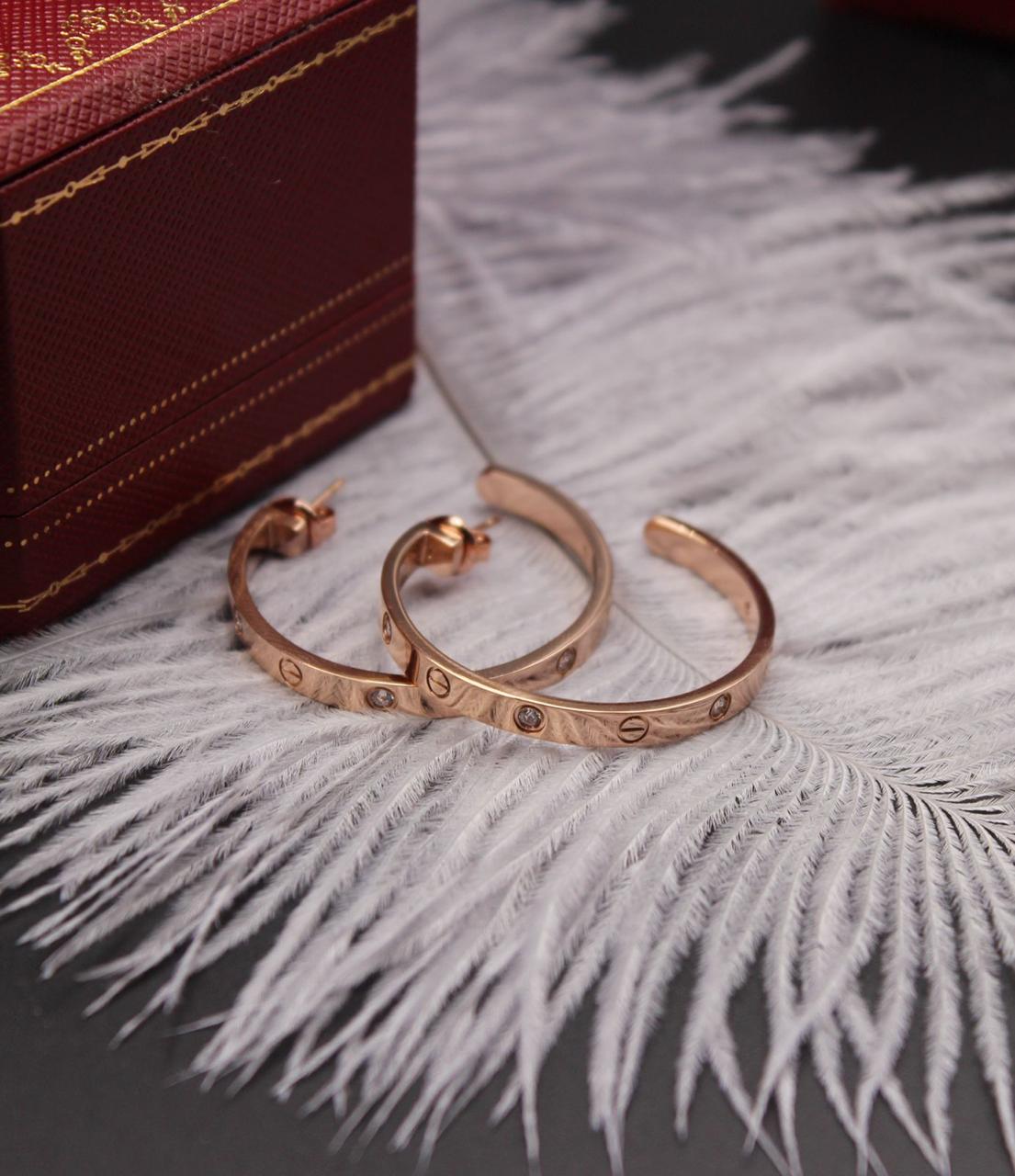 Cartier Rose Gold Tone Accent Screw Hoop Earrings