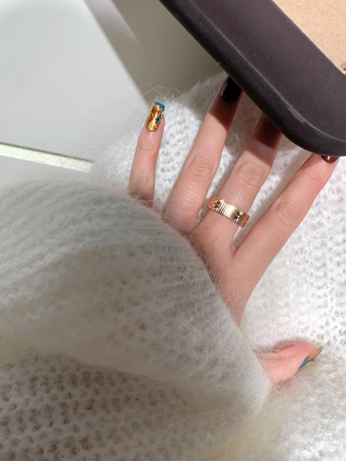 Cartier Rose Gold Tone Ribbed Screw Ring