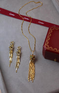 Cartier Gold Tone Panther Tassel Necklace and Earrings Set