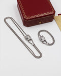 Cartier Silver Tone Panther Head Mesh Necklace and Bracelet Set