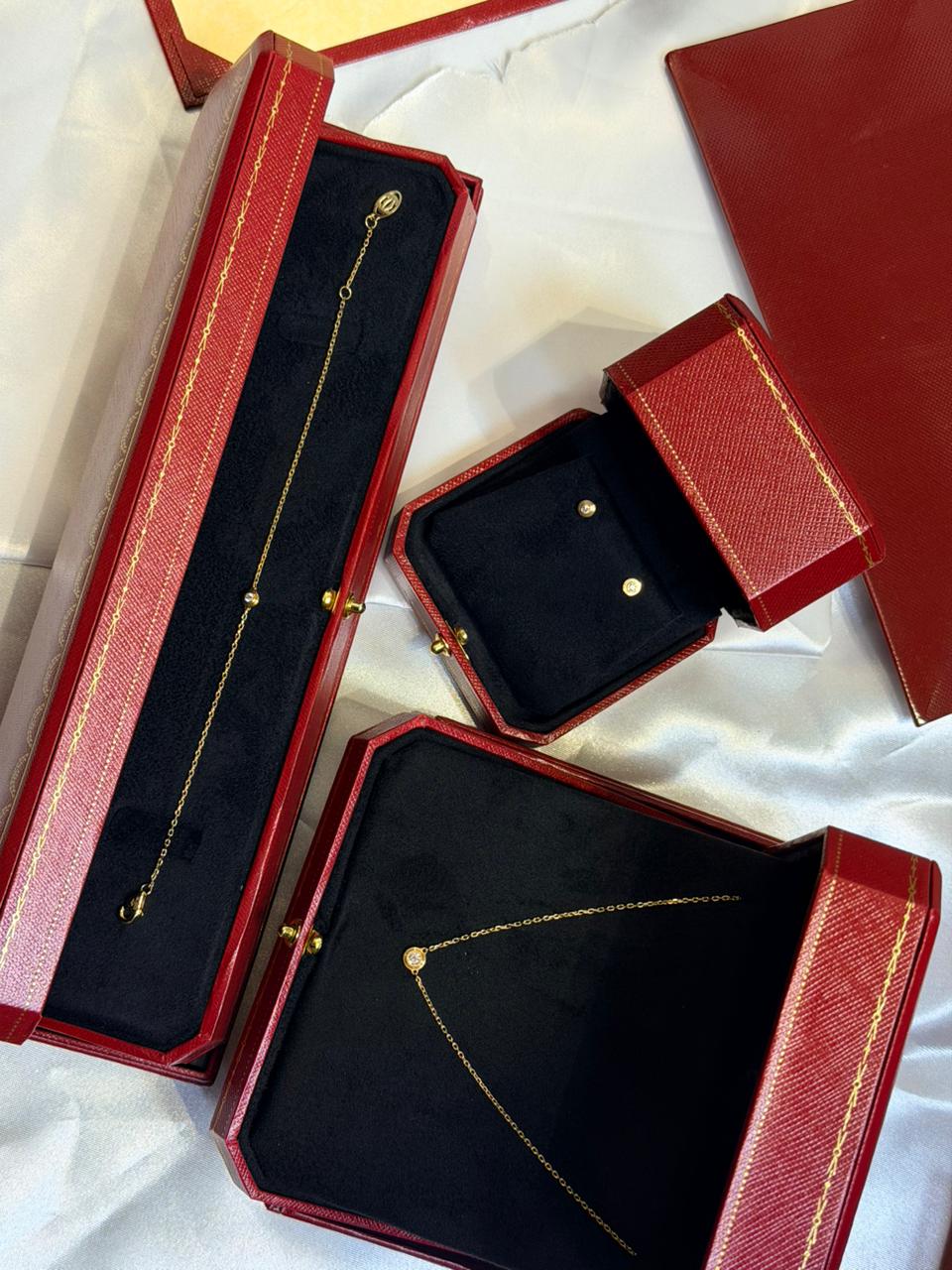 Cartier Gold Tone Round Accent Necklace Bracelet and Earrings Set