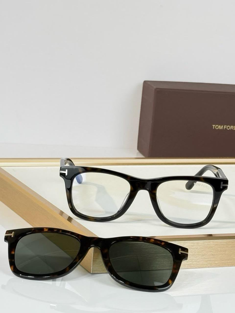 Tom Ford Rectangular Eyewear with Dark Clip-On Front