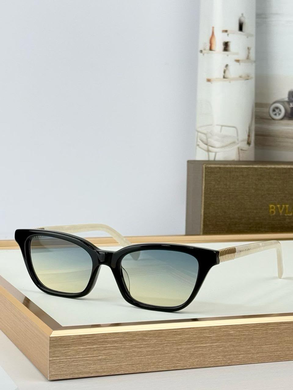 BVLGARI Square Sunglasses with Ribbed Temple Detail
