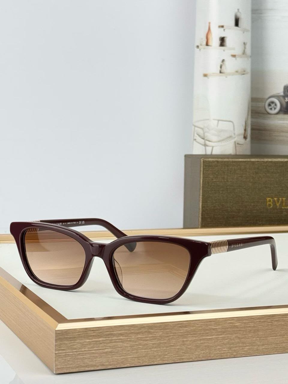 BVLGARI Square Sunglasses with Ribbed Temple Detail