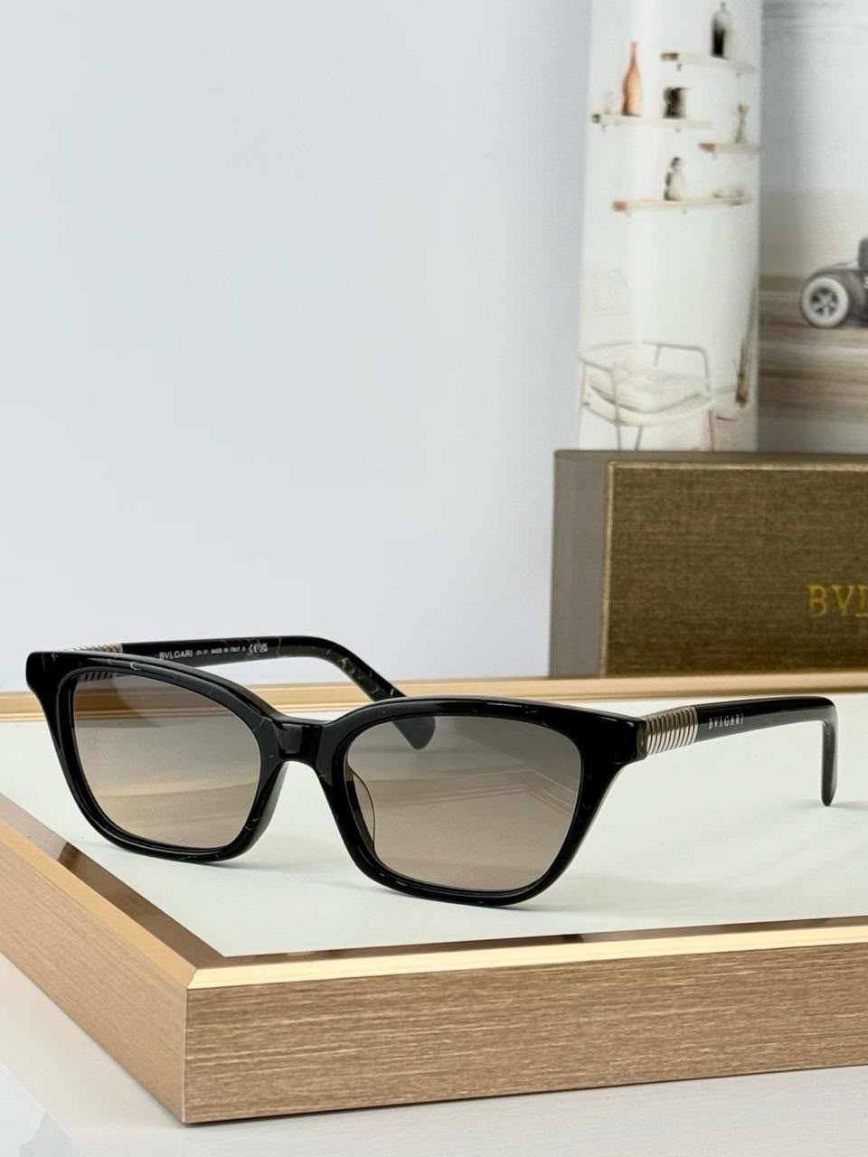 BVLGARI Square Sunglasses with Ribbed Temple Detail