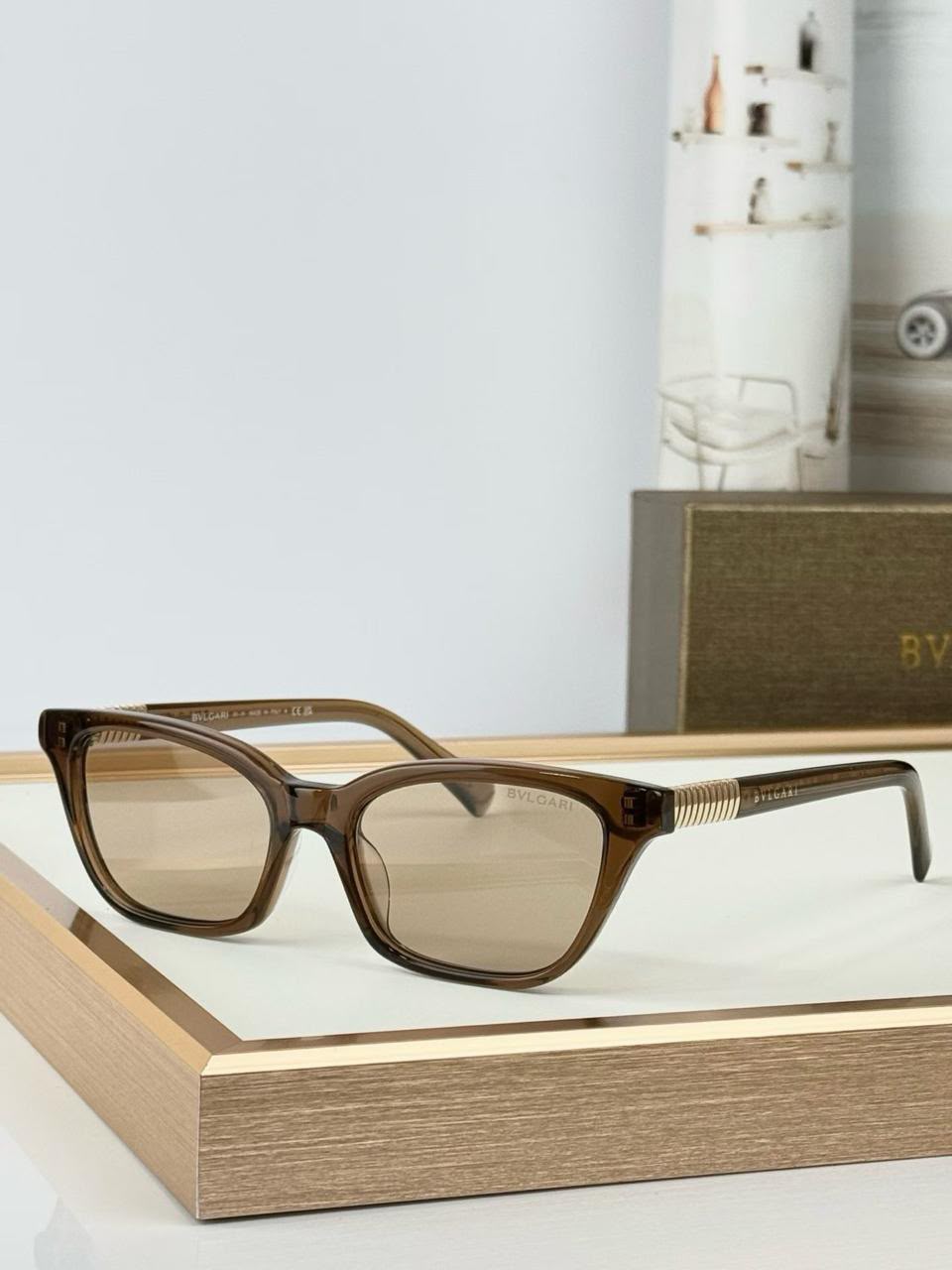 BVLGARI Square Sunglasses with Ribbed Temple Detail