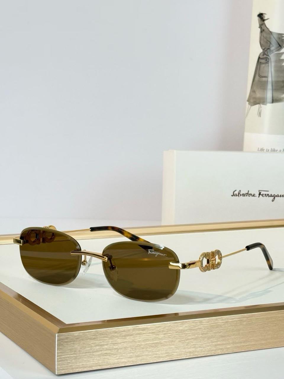 Ferragamo Rimless Gancini-Detail Sunglasses