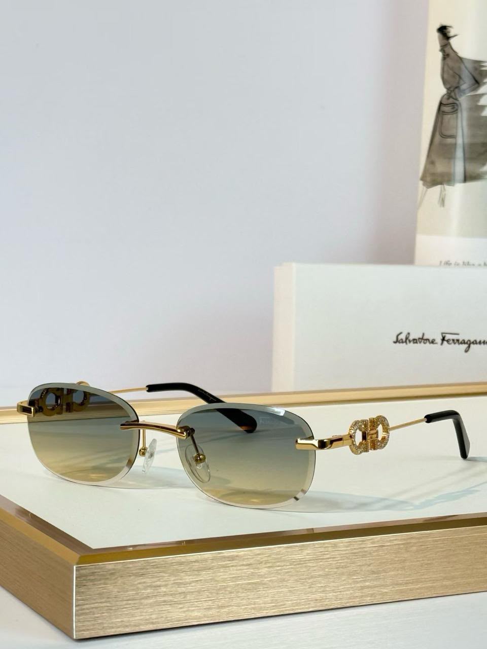 Ferragamo Rimless Gancini-Detail Sunglasses