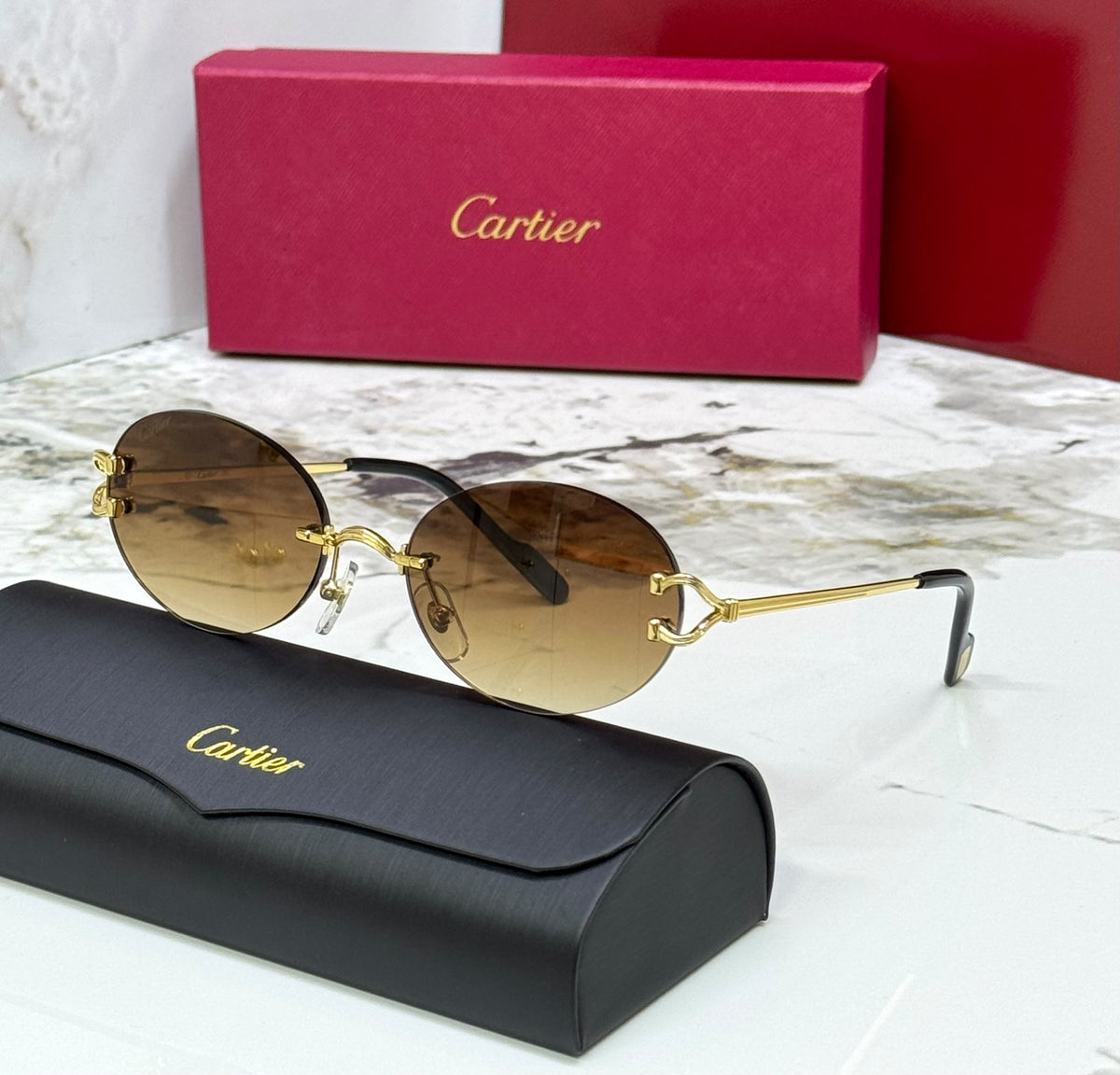 Cartier Round Rimless Sunglasses
