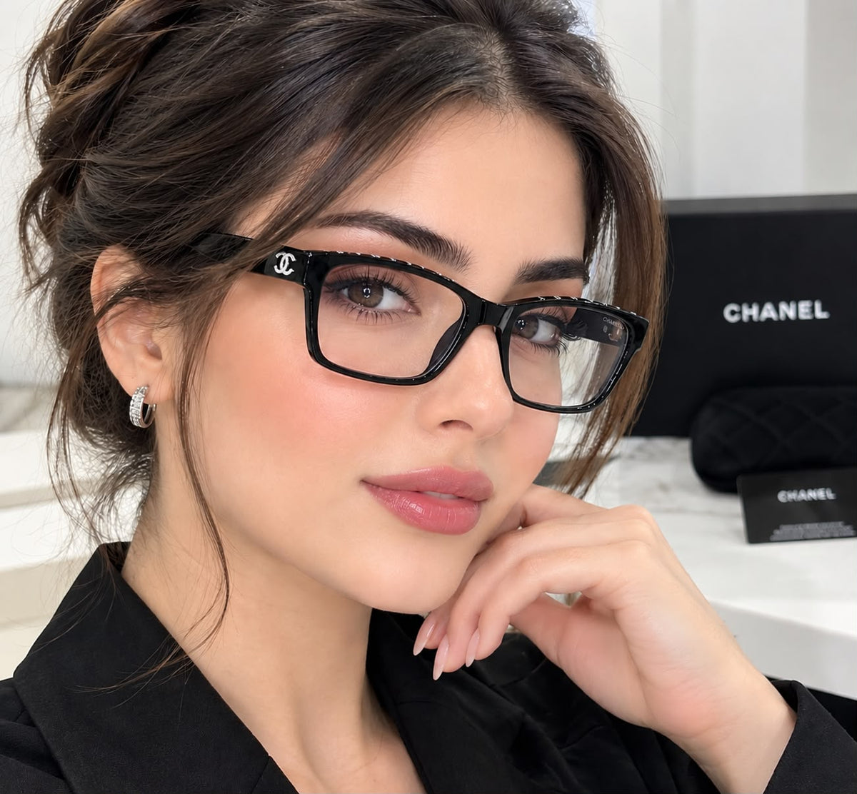 CHANEL Lettered-Top Rectangular Eyewear