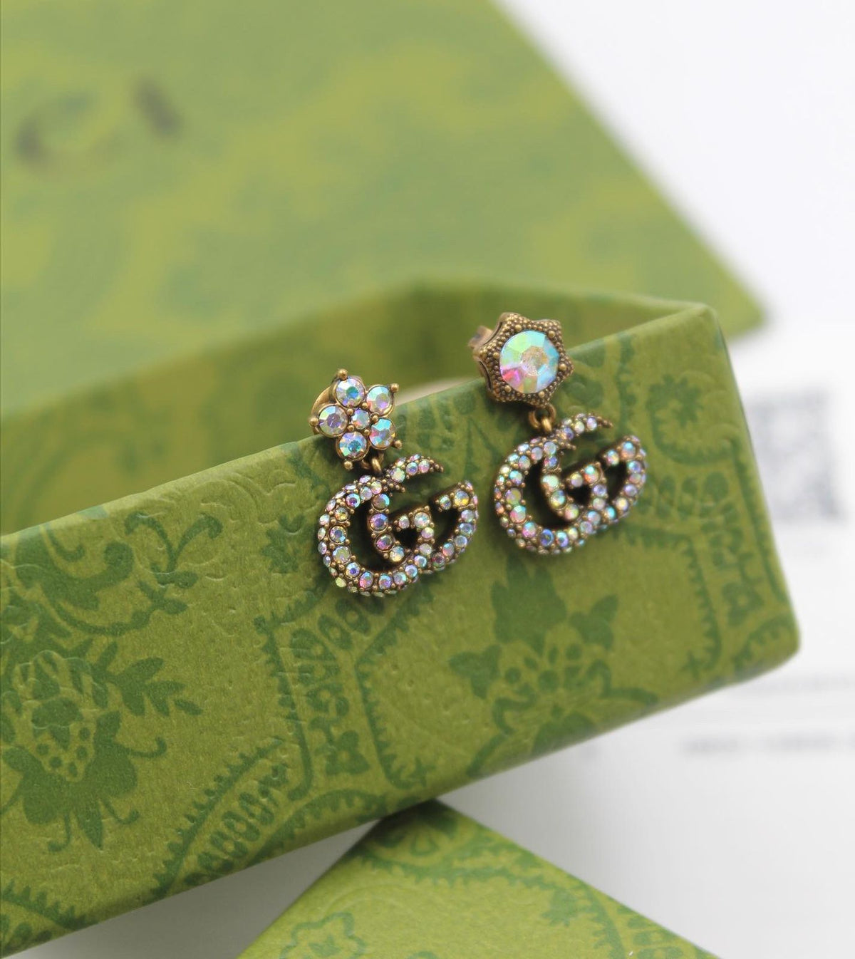 Gucci GG Iridescent Flower and Star Drop Earrings