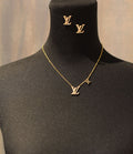 LV Initials Sparkling Necklace and Earrings Set