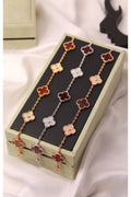 VAN CLEEF Alternating Smooth and Textured Clover Bracelet