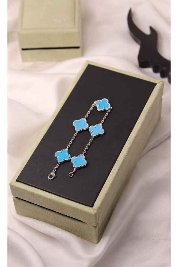 VAN CLEEF Alternating Smooth and Textured Clover Bracelet