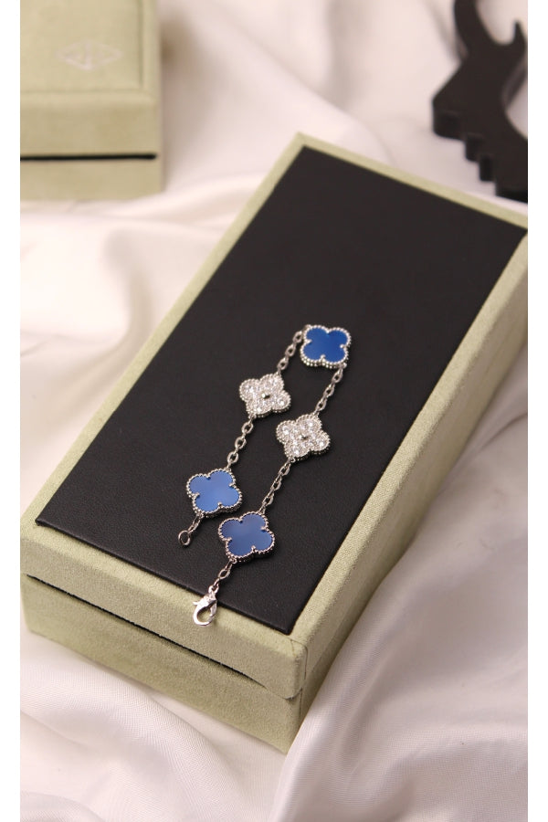 VAN CLEEF Alternating Smooth and Textured Clover Bracelet