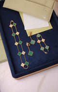 VAN CLEEF Alternating Clover Necklace Bracelet and Drop Earrings Set Green