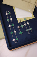 VAN CLEEF Alternating Clover Necklace Bracelet and Drop Earrings Set Green