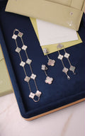 VAN CLEEF Alternating Clover Necklace Bracelet and Drop Earrings Set Grey