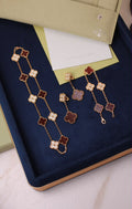 VAN CLEEF Alternating Clover Necklace Bracelet and Drop Earrings Set Burgundy