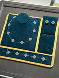 VAN CLEEF Lavender Clover Necklace Bracelet and Stud Earrings Set - Silver Tone