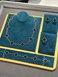 VAN CLEEF Clover Necklace Bracelet Ring and Stud Earrings Set - Navy / Gold Tone
