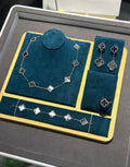 VAN CLEEF Clover Necklace Bracelet Ring and Drop Earrings Set - Grey / Silver Tone