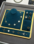 VAN CLEEF Clover Necklace Bracelet Ring and Drop Earrings Set - Grey / Gold Tone