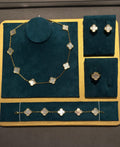 VAN CLEEF Clover Necklace Bracelet Ring and Stud Earrings Set - White / Gold Tone