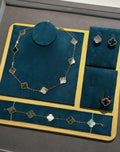 VAN CLEEF Clover Necklace Bracelet Ring and Stud Earrings Set - Grey / Rose Gold Tone