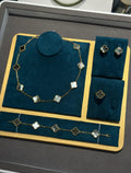 VAN CLEEF Clover Necklace Bracelet Ring and Stud Earrings Set - Grey / Gold Tone